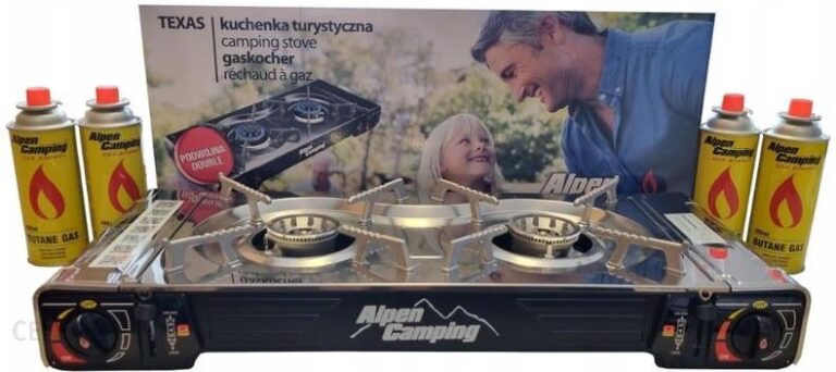 Alpen Camping Kuchenka Gazowa Podwójna Turystyczna Przenośna Texasa + 4 Kartusze Na Kemping