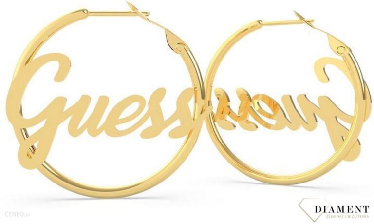 Guess Kolczyki koła pozłacane z dużym napisem UBE70131