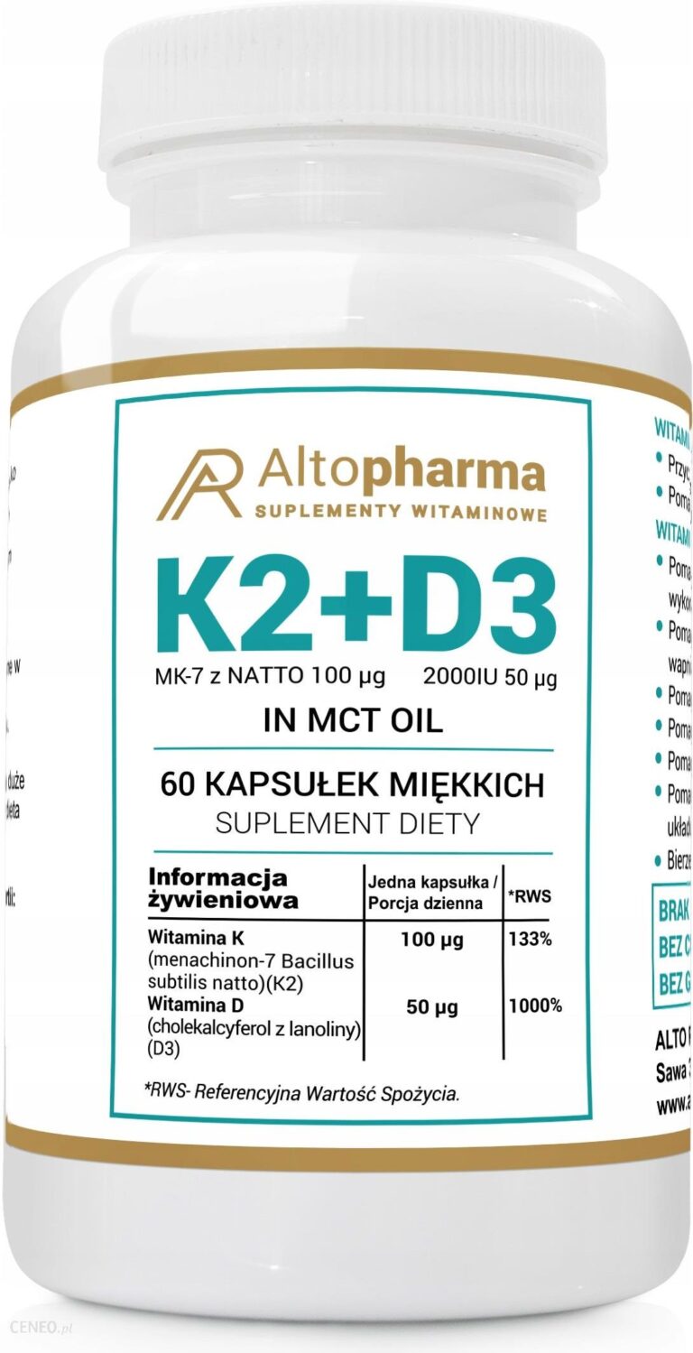 Witamina K2 MK7 natto+ D3 2000IU Olej Kokosowy Mct