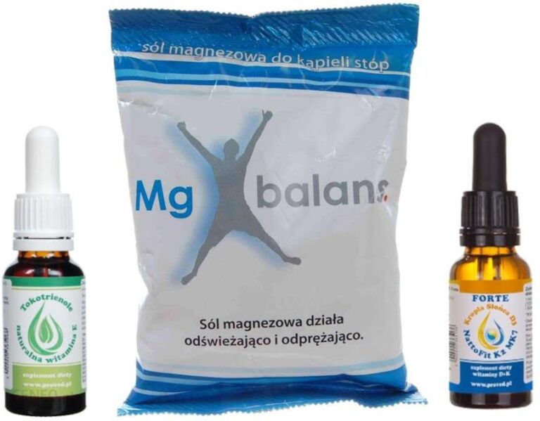 Zdrowotne Trio Tokotrienole Witamina E 20 ml + Witamina D3 + NattoFit K2 MK7 20 ml + Mg Balans Sól Magnezowa do Kąpieli 200G